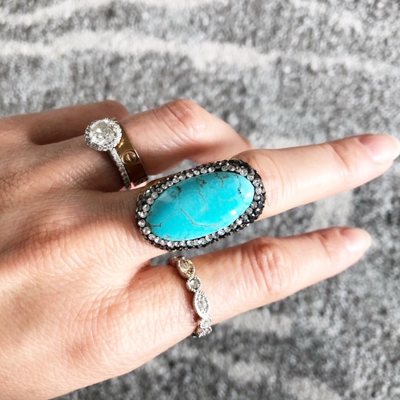 Bold Turquoise + Rhinestone Gold Plated Ring - Picture 6 of 8